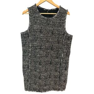 Banana Republic Geometric Fringe Tweed Shift Dress Black White Size 14 Old Money